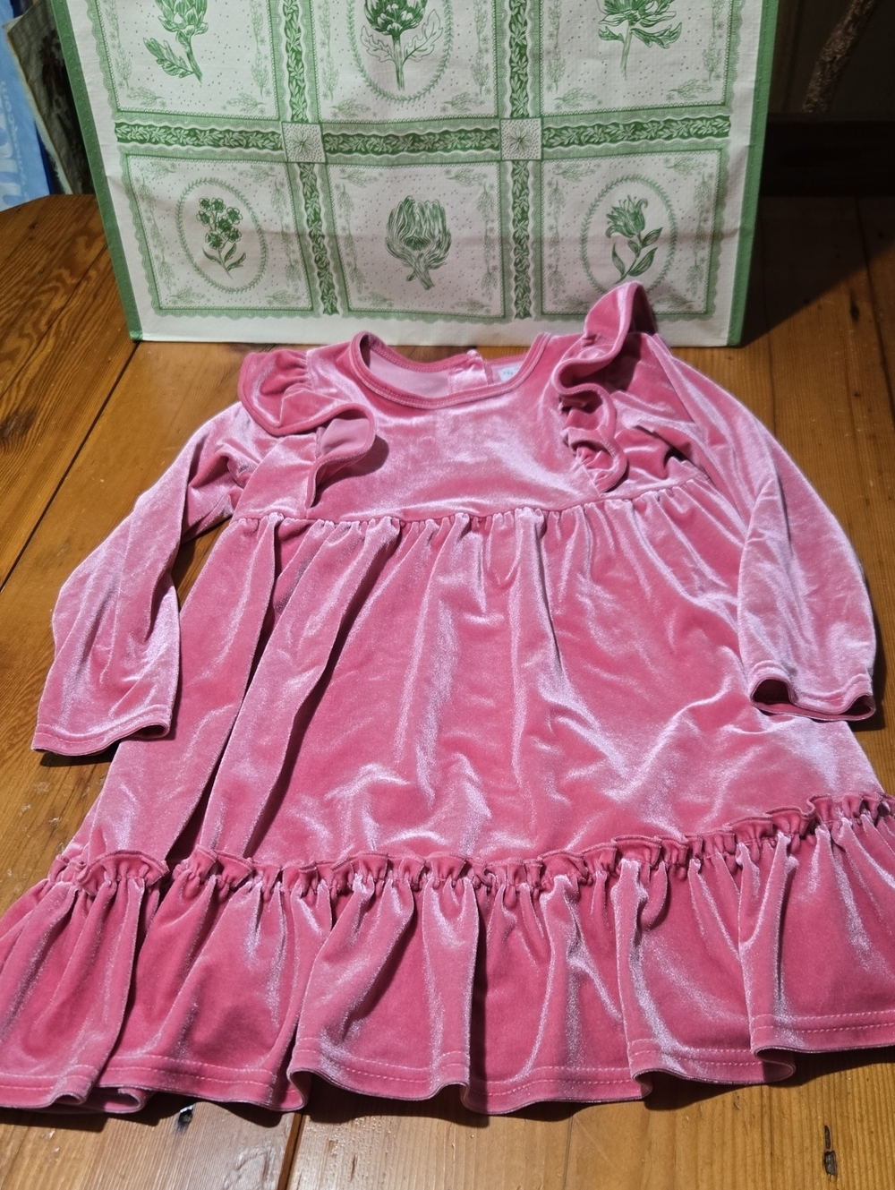Abby & Evie Sz 6 Pink Velvet Ruffle Long-Sleeve Kids Dress